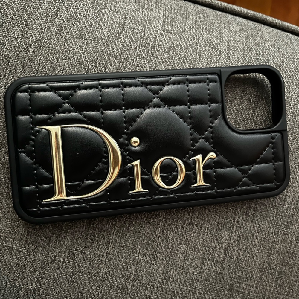 Dior Quilted Black and Gold Phone Case